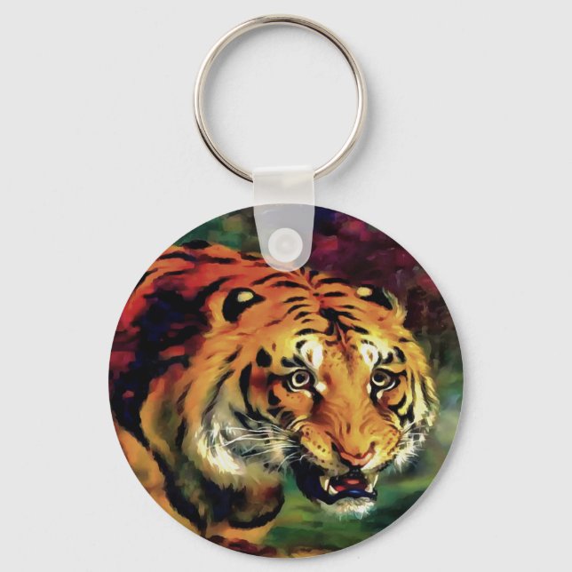 Snarling Tiger Artistic Portrait Keychain (Front)