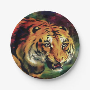 Snarling Tiger Artistic Portrait Paper Plate