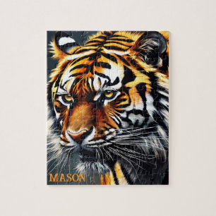 Snarling Tiger Personalized Name Gift Jigsaw Puzzle