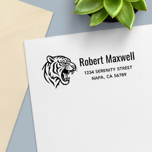 Snarling Tiger Profile Return Address Self-inking Stamp