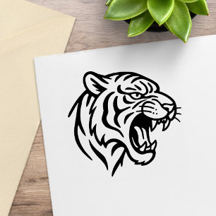 Snarling Tiger Profile Rubber Stamp