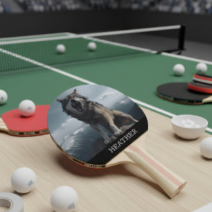 Snarling Wolf Monogram Woodland Ping Pong Paddle
