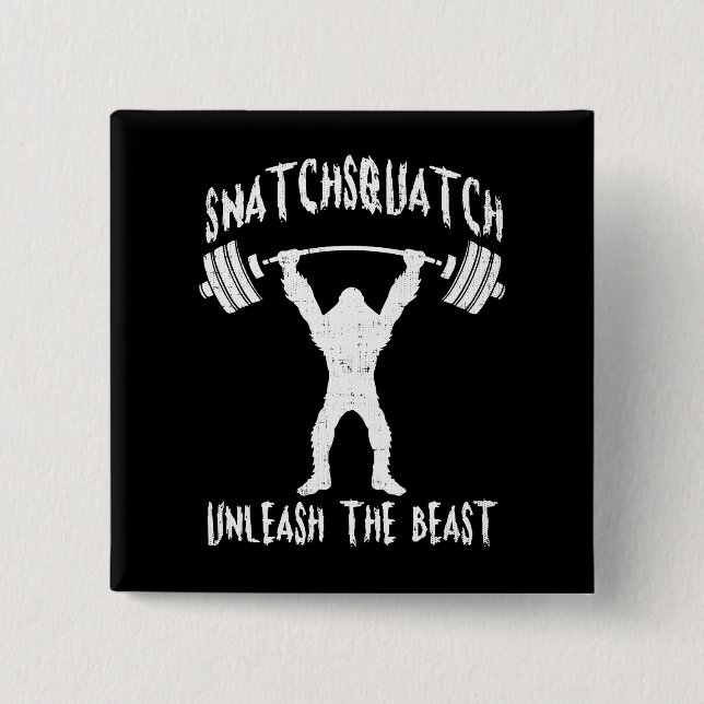 Snatchsquatch, Cartoon Big Foot, Beast, Funny Gym 2 Inch Square Button (Front)