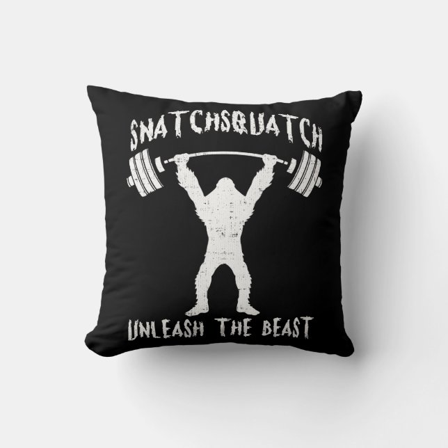 Snatchsquatch, Cartoon Big Foot, Beast, Funny Gym Throw Pillow (Front)
