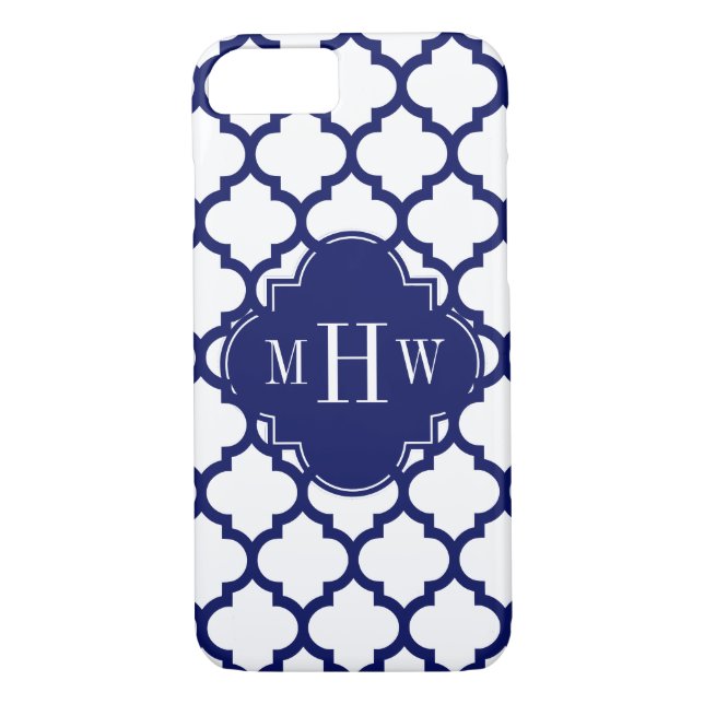 SNavy White Moroccan #5 Emerald 3 Initial Monogram Case-Mate iPhone Case (Back)