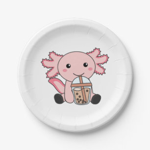 Snaxolotl Axolotl Bubble Tea Lovers Sweet Animals Paper Plate