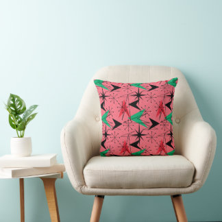 Snazzy Atomic Arrows and Starbursts Aqua Orange Throw Pillow
