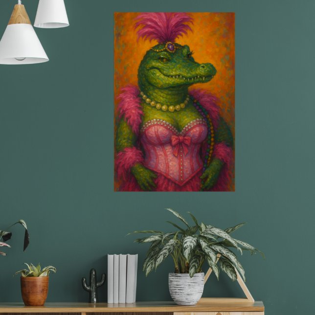 Snazzy Female Crocodile Portrait Mardi Gras Poster (Living Room 1)