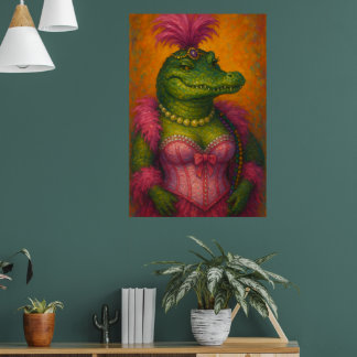 Snazzy Femme Crocodile Portrait Mardi Gras Poster