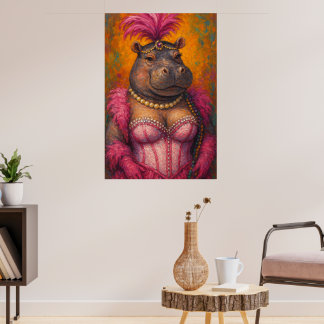 Snazzy Femme Hippo Portrait Mardi Gras Poster
