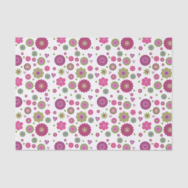 Snazzy Flower Pattern on White Tissue Paper (Front)