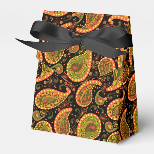 Snazzy Gold and Black Paisley  Favor Box (Front Side)