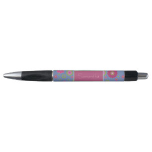 Snazzy Pink and Blue Flower Pattern Personalised Pen