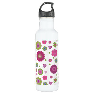 Snazzy Purple and Green Flower Pattern on White 710 Ml Water Bottle