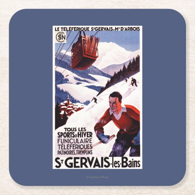 SNCF Railway Cable Car Promo Poster Square Paper Coaster (Front)