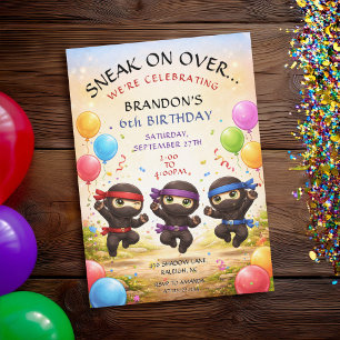 Sneak On Over Three Ninjas Cute Kids Birthday Invitation