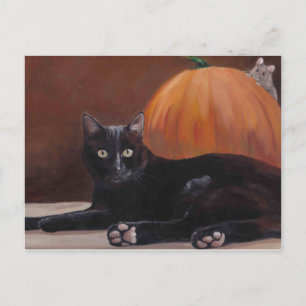 "Sneak Peek" black cat art postcard