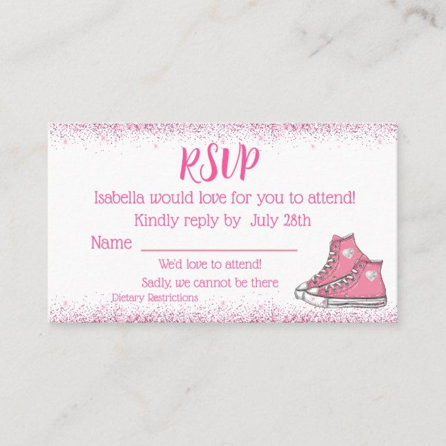 Sneaker Birthday, Glitter Sweet 16 RSVP,  Business Card (Front)