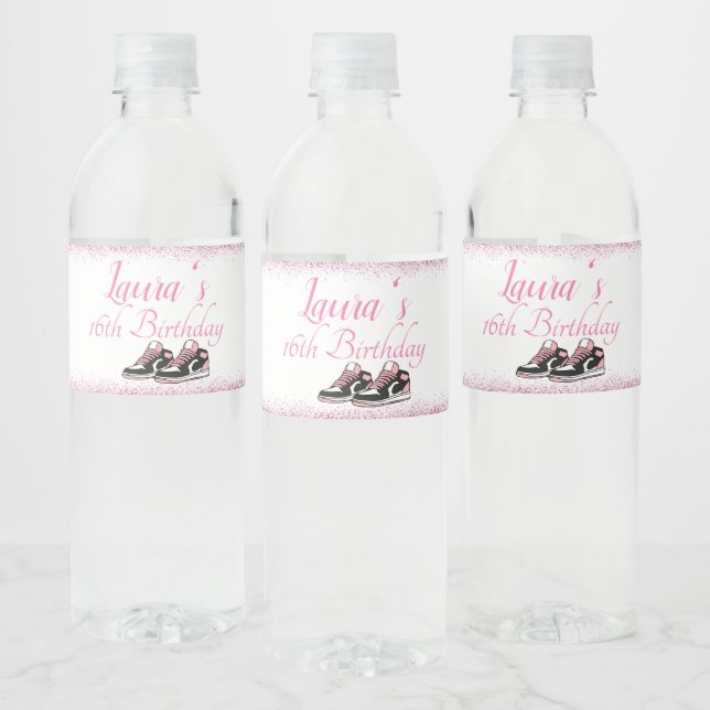 Sneaker Birthday, Glitter Sweet 16 Water Bottle Label (Bottles)