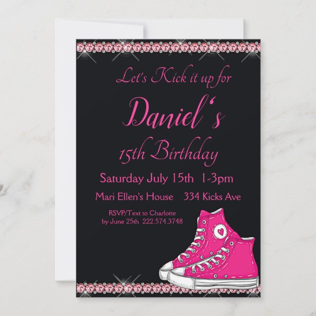 Sneaker Birthday, Pink Bling Invitation (Front)