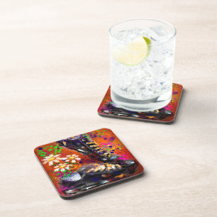 Sneakers and Daisies Impressionistic Orange White  Coaster