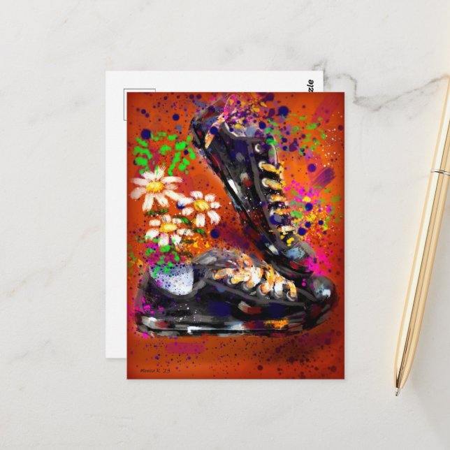 Sneakers and Daisies Impressionistic Orange White  Postcard (Front/Back In Situ)