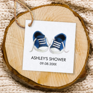 Sneakers Baby Shower Gift Tags, Blue Baby Shoes Favour Tags
