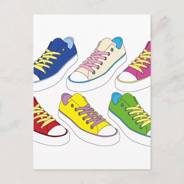 Sneakers drawing, colourful running shoes postcard (Front)