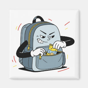 Sneaky Backpack Snack Thief Funny Cartoon Magnet