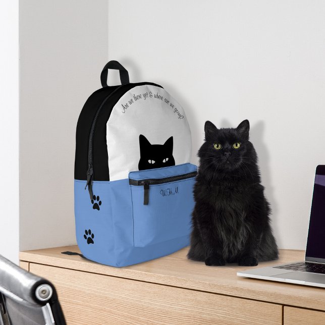 Sneaky Cat Blue Printed Backpack (Creator Uploaded)