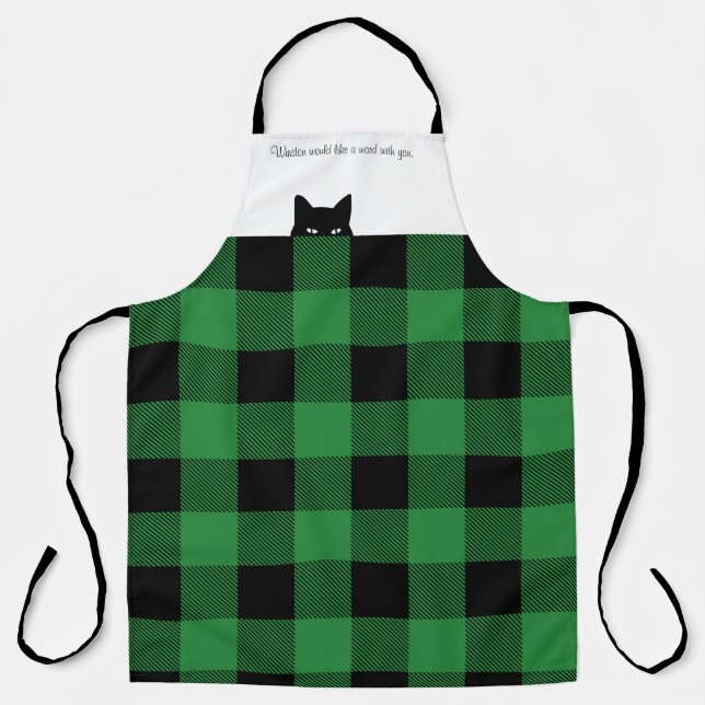 Sneaky Cat Buffalo Check Green Plaid Apron (Front)
