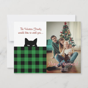 Sneaky Cat Buffalo Check Green Plaid Christmas Card