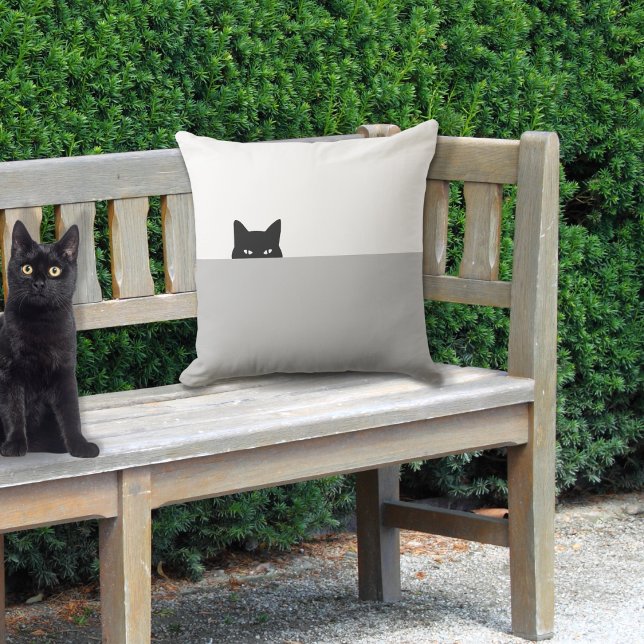 Sneaky Cat Square Grey Outdoor Pillow (Creator Uploaded)