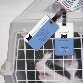 Sneaky Cat Where are We Cornflower Blue  Luggage Tag