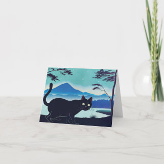 Sneaky chat noir par une carte de voeux du lac