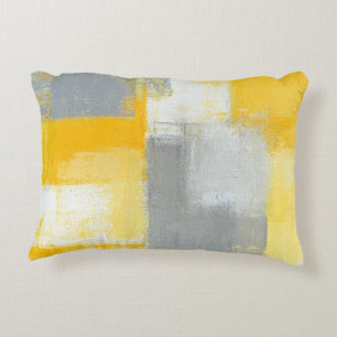 'Sneaky' Grey and Yellow Abstract Art Accent Pillow
