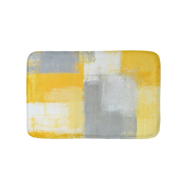 'Sneaky' Grey and Yellow Abstract Art Bath Mat (Front)