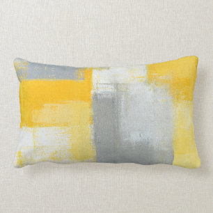 'Sneaky' Grey and Yellow Abstract Art Lumbar Pillow