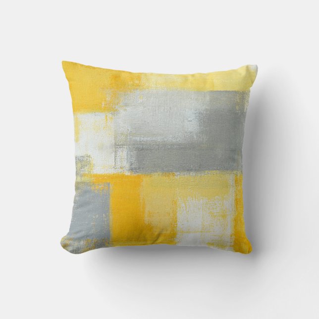 'Sneaky' Grey and Yellow Abstract Art Pillow (Front)