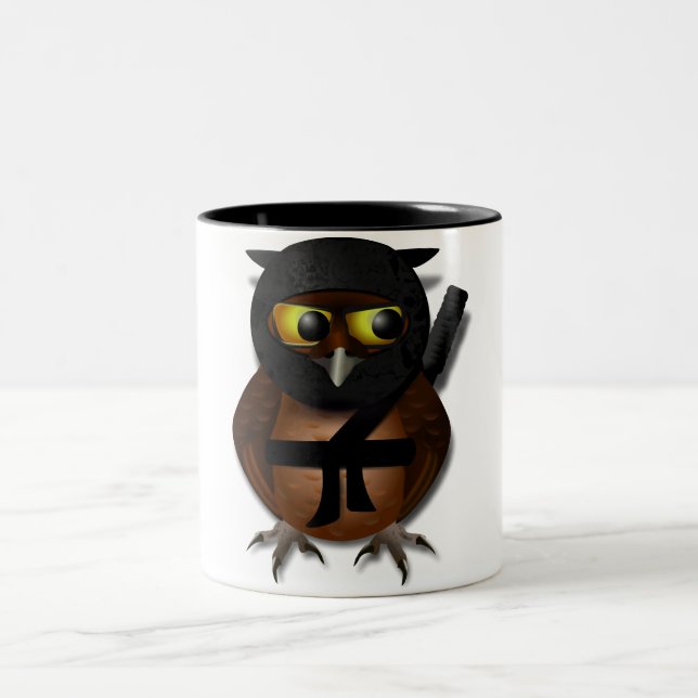 Sneaky Ninja Owl Two-Tone Coffee Mug (Center)