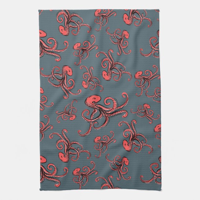 Sneaky Octopus Pattern Kitchen Towel (Vertical)