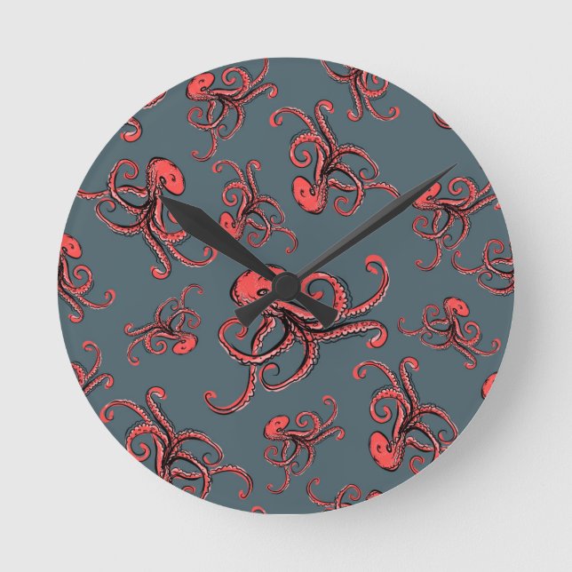 Sneaky Octopus Pattern Round Clock (Front)