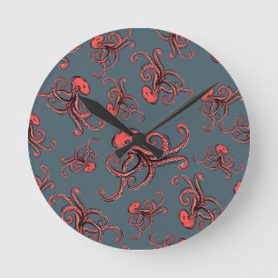 Sneaky Octopus Pattern Round Clock