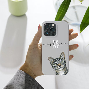 Sneaky Peeking Cat  Monogram Name  Case-Mate iPhone 14 Case