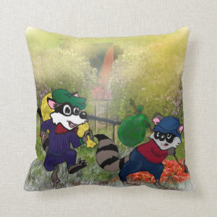 Sneaky Raccoon Brothers! Throw Pillow