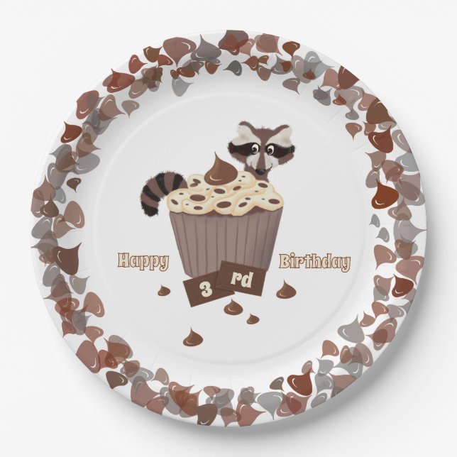 Sneaky Raccoon Chocolate Chip Border Paper Plate (Front)