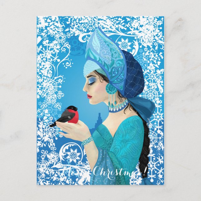 Snegurochka russian style illustration. Snowmaiden Holiday Postcard (Front)