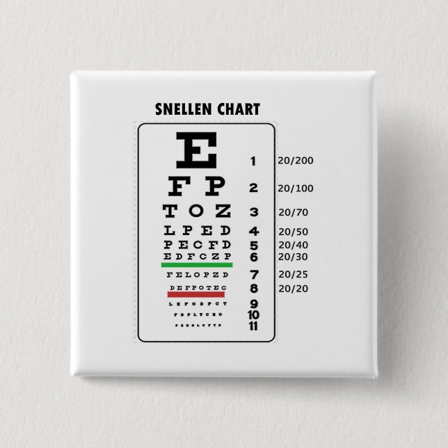 Snellen Chart (Generic Vision Chart) 2 Inch Square Button (Front)