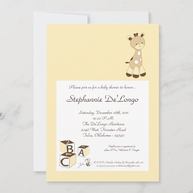 Snicker Doodle Giraffe Baby Shower Invitation (Front)