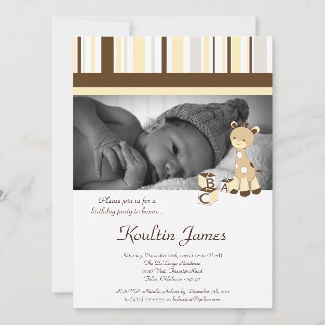 Snicker Doodle Giraffe Yellow Birthday Invitation (Front)